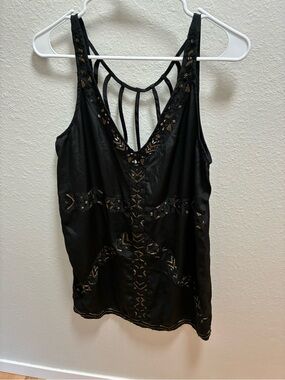 Ecote Black Embroidered Strappy-Back Mini Dress